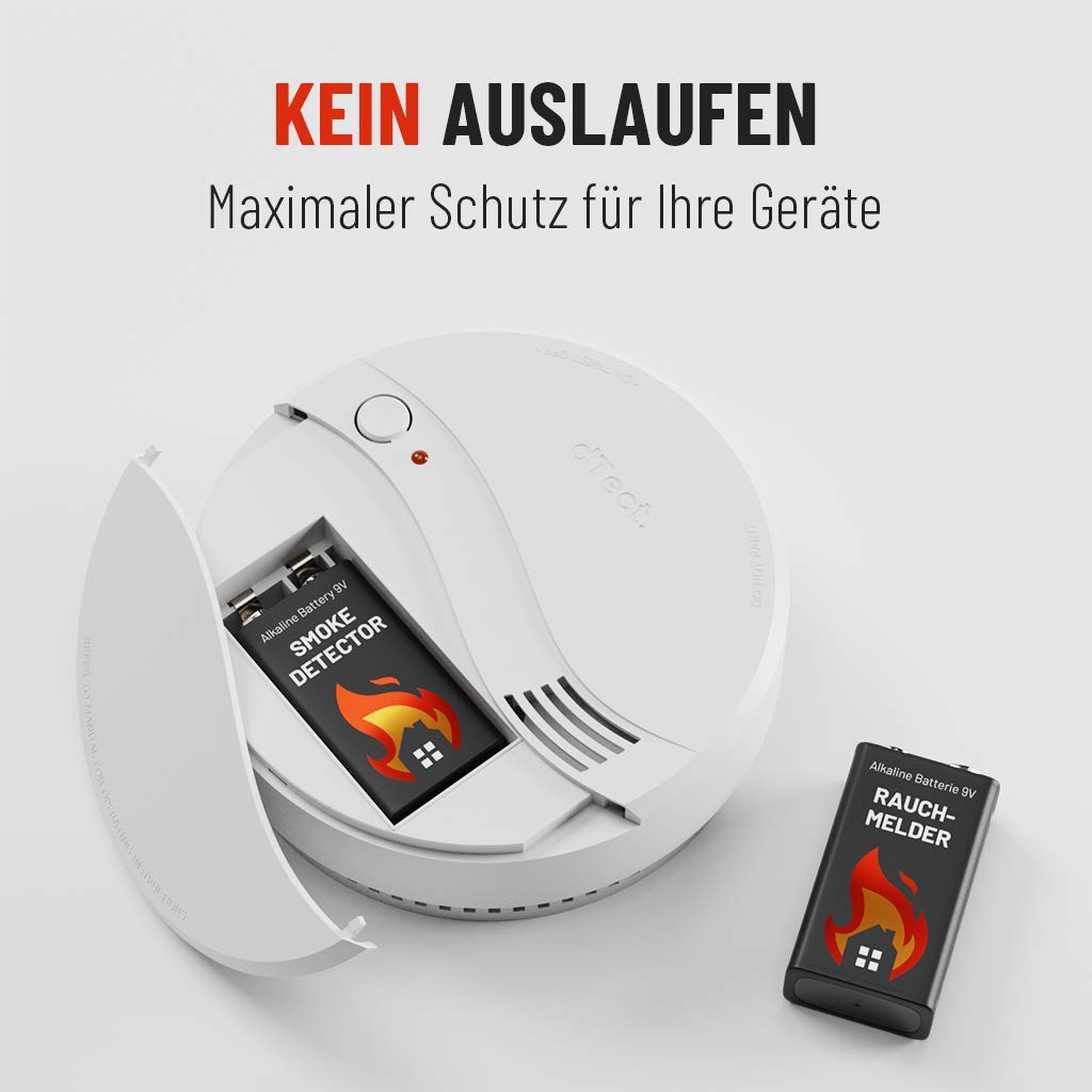 9V Blockbatterie Rauchmelder - 8er Pack Alkaline 9V Batterie langlebig & auslaufsicher - 9 Volt Blockbatterie für Feuermelder, Bewegungsmelder & Rauchwarnmelder - Rauchmelder Batterie ABSINA 4