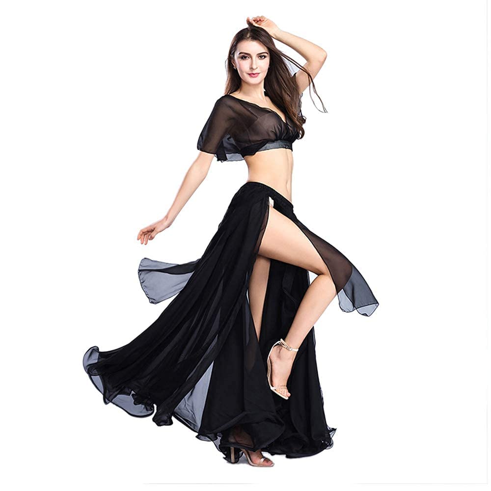 ROYAL SMEELA Belly Dance Costume Set - Chiffon Top & Skirt for Women - Sexy Practice Outfit