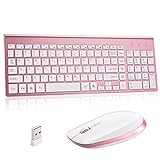 Wireless Keyboard and Mouse Combo,2.4GHz Ultra Slim Full Size Whispe-Quiet Compact for Laptop Notebook PC Computer Windows OS Android (Rosy Gold)