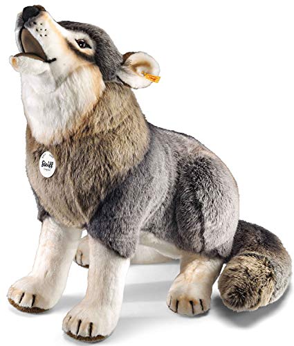 Steiff Snorry Wolf hellgrau sitzend 60 cm, Kuscheltier Wolf, Plüschtier aus streichelweichem Webpelz, ideal zum Kuscheln und zum Spielen, Stofftier für Mädchen und Jungen