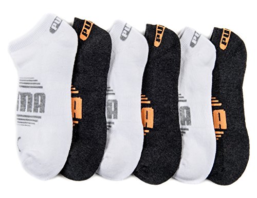 Puma Men's Low-Cut Runner Sport Socks 6-Pack - Size 10-13 - BK/WT/OR