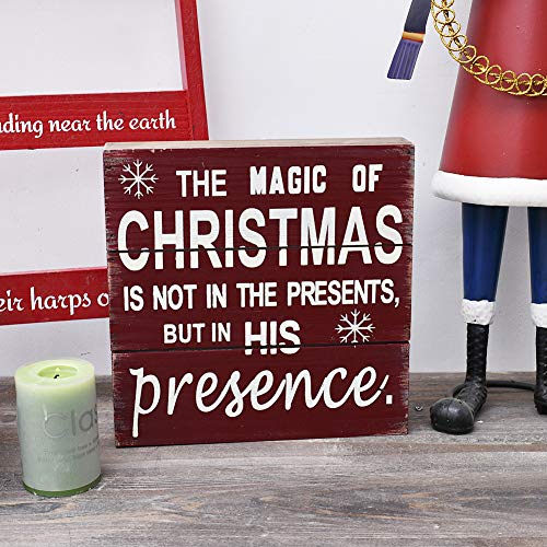 E-view Wooden Box Signs Christmas Holiday Decor, Wood Wall Art Plaque Cute Winter Decorations Decorative Sign for Home Office