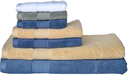 Heavyweight Luxury 700 GSM Egyptian Cotton 7 Piece Towel Set.2 Bath Towels, 2 Hand Towels and 3 Washcloths - Cotton - Machine Washable, Hotel Quality, Super Soft and Highly Absorbent by YZL Towels
