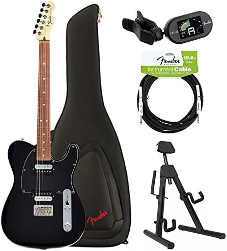 Fender Standard Telecaster HH PF Black Bundle W/ Fender Gig Bag, Stand, Tuner and Instrument Cable