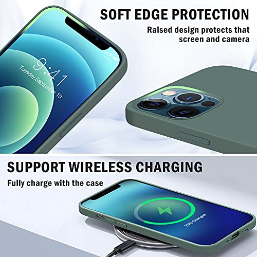 iPhone 12 Pro Phone Case Silicone - USLAI Liquid Silicone Case for iPhone 12/12 Pro 6.1 inch, Flexible Gel Rubber Full Body Shockproof Protective Case, Slim Soft Microfiber Lining Cover, Pine Green