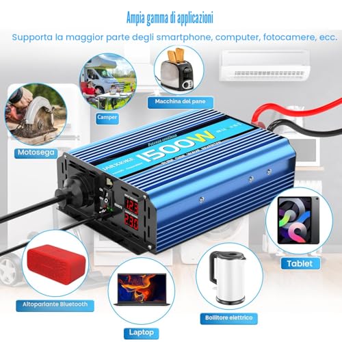 1500 W/3000 W Inverter 12 V 220 V Pure Wave Power Inverter 12 V 220 V/230 V Power Transformer – Remote Control & USB & EU Socket for Car Camper Boat