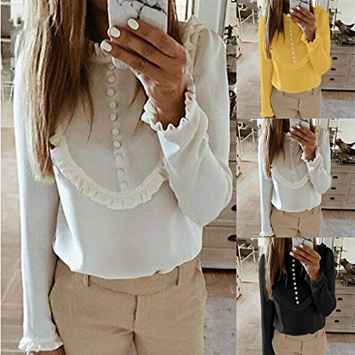 BeautyVan Womens Office Work Shirt Long Sleeve Ruffles Shirt Elegant High Neck Simple Tops - Thumbnail 2