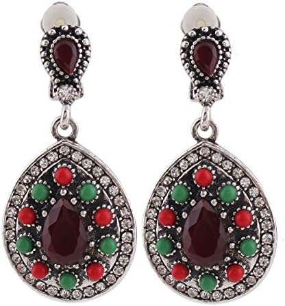 Grace Jun Fashion Vintage silver earrings Rhinestone Resin Clip on Earrings No Pierced for Women