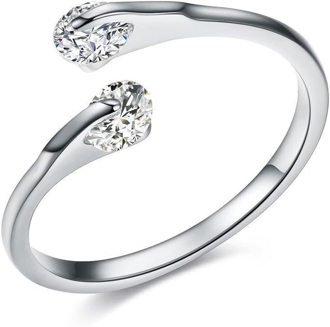 DIFINES Gold Plated Double 0.25ct CZ Tension-mount Adjustable Wedding Band Open Engagement Rings, Gift for Woman/Girl Love, Valentine Day