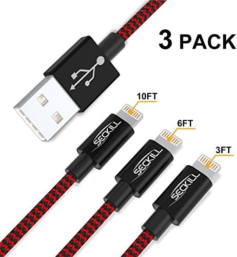 Lightning Cable,iPhone Cable 3Pack 3FT 6FT 10FT Nylon Braided Cord to USB Charging for iPhone X/8/8Plus/7/7 Plus/6/6s/6 Plus/6s Plus/5/5c/5s/SE,iPad, iPod& More(Red+Black)