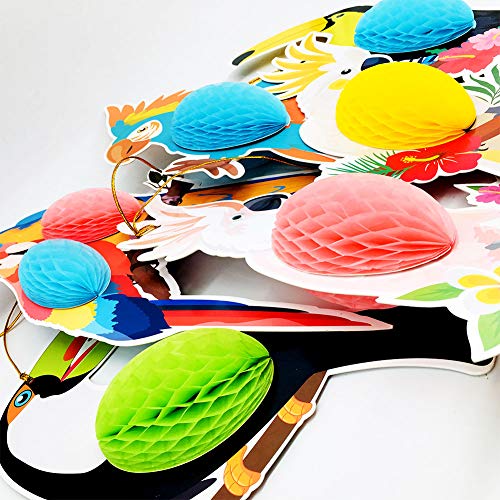 Animal Stickers 9 Pcs Tropical Birds Honeycomb Cutouts, BOSOIRSOU Hanging Parrot Paper Jungle Party Decorations