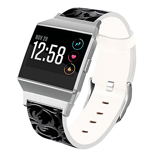 Fitbit Ionic Leather Band Floral,Ecute Replacement Band Leather Bands Strap With Silver Metal Clasp For Fitbit Ionic Watch -Astract Floral Design