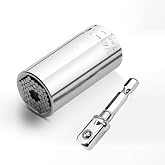 Tirnotck Universal Socket, 7-19mm Self-Adjusting Socket ，with Power Drill Adapters, Fits Most Nuts and Bolts, Ideal Tool Gift for Men, Dad, Husband