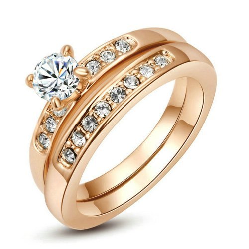 Yours Nickel Free Rose Gold Plated 3mm Band 5mm Cubic Zirconia Engagement 2 in 1 Ring (7)