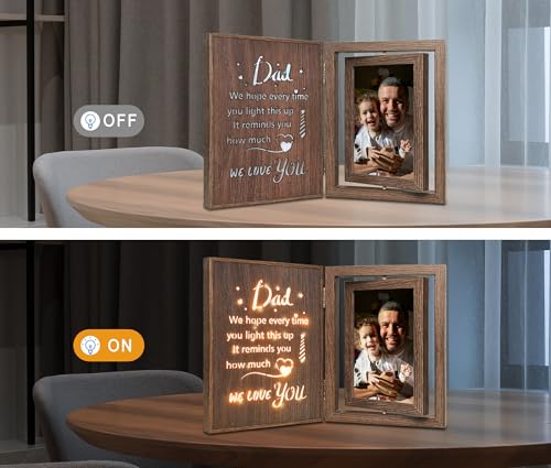 Light Up Dad Picture Frame Father's Day Birthday Gifts Dad from Daughter Son, Holds 2 4x6 Photos
