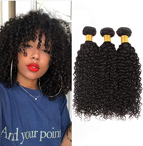Huarisi Peruvian Kinky Curly Hair 3 bundles 10 12 14 inch 10a Human Hair Weave Kinkys Curly Virgin Hair Extensions Natural Black Color Sew in Weft for Full Head