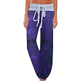 NEWCOSPLAY Women's Comfy Pajama Pants Casual Drawstring Palazzo Lounge Wide Leg Pants
