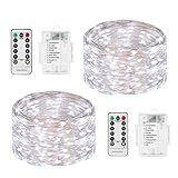 LED String Lights Battery Powered, DOMEZAN 2 Set 16.4ft 50 LED Battery Operated Decorative Lights with Remote Control for Indoor, Patio, Bedroom (Silver Wire Lights, Daylight White)