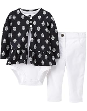Baby Girls' 3 Piece Print Cardigan Set (Baby) - White - Newborn