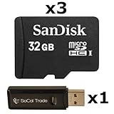 3 PACK - SanDisk 32GB MicroSD HC Memory Card SDSDQAB-032G (Bulk Packaging) LOT OF 3 & SD Memory Card Reader