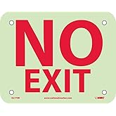 NMC GL779R NO EXIT Sign – 5 in. x 4 in. 6 Hour Glow Plastic Fire Safety Sign with Red on Glow Yellow