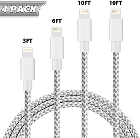 Cinati Lightning Cable iPhone Charger 4Pack 3FT 6FT 10FT 10FT Nylon Braided 8 Pin Lightning to USB Charger Cord for iPhone X iPhone 8 8 Plus 7 7 Plus 6s 6s Plus 6 6 Plus iPad iPod Nano