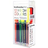 Karin Brushmarker Pro 12pc Neon brush tip markers Set, Blendable, Water-Based, Professional Grade Brush Markers for Adults and Artists, 12 Neon Colors, Adult Markers for Coloring Books and more