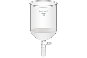 FunChem Buchner Filtering Funnel with Fine Frit (G3), Borosilicate Glass Buchner Funnel with 24/40 Standard Taper Inner Joint and Vacuum Serrated Tubulation, 1000 mL Capacity