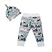 GRNSHTS Baby Boys Girls Outfits 3Pcs Pants Set Mountain Print Romper + Pants + Hat/Headband (70/0-6 Months, Grey)