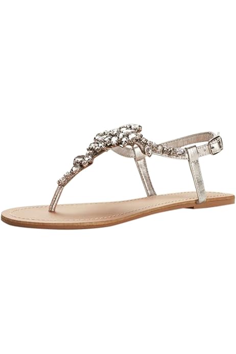 jeweled metallic ankle strap flat sandals