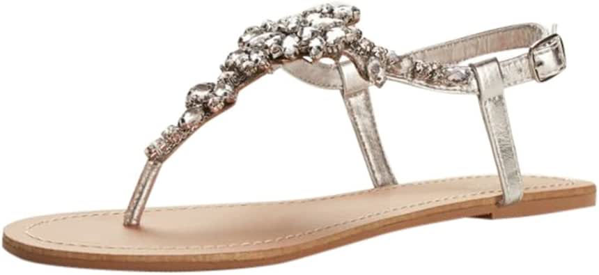Amazon.com | David's Bridal Jeweled T Strap Sandal Style Gemma | Sandals