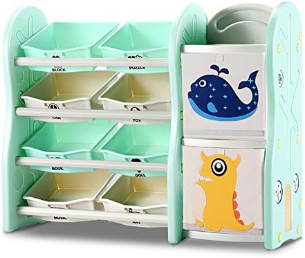 Etwjsn Children’s Multi Use Toy Storage Unit And 8 Plastic Boxes Toy Storage Rack Stand Holder Plastic For Storing Toys Books Clothing,Green