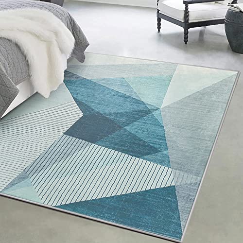 ASIinnsy Living Room Rugs Modern Abstract Rug Short Hair Large Soft Non-Slip Bedroom Rugs for Living Room Bedroom (Blue Grey, 80 x 120 cm)