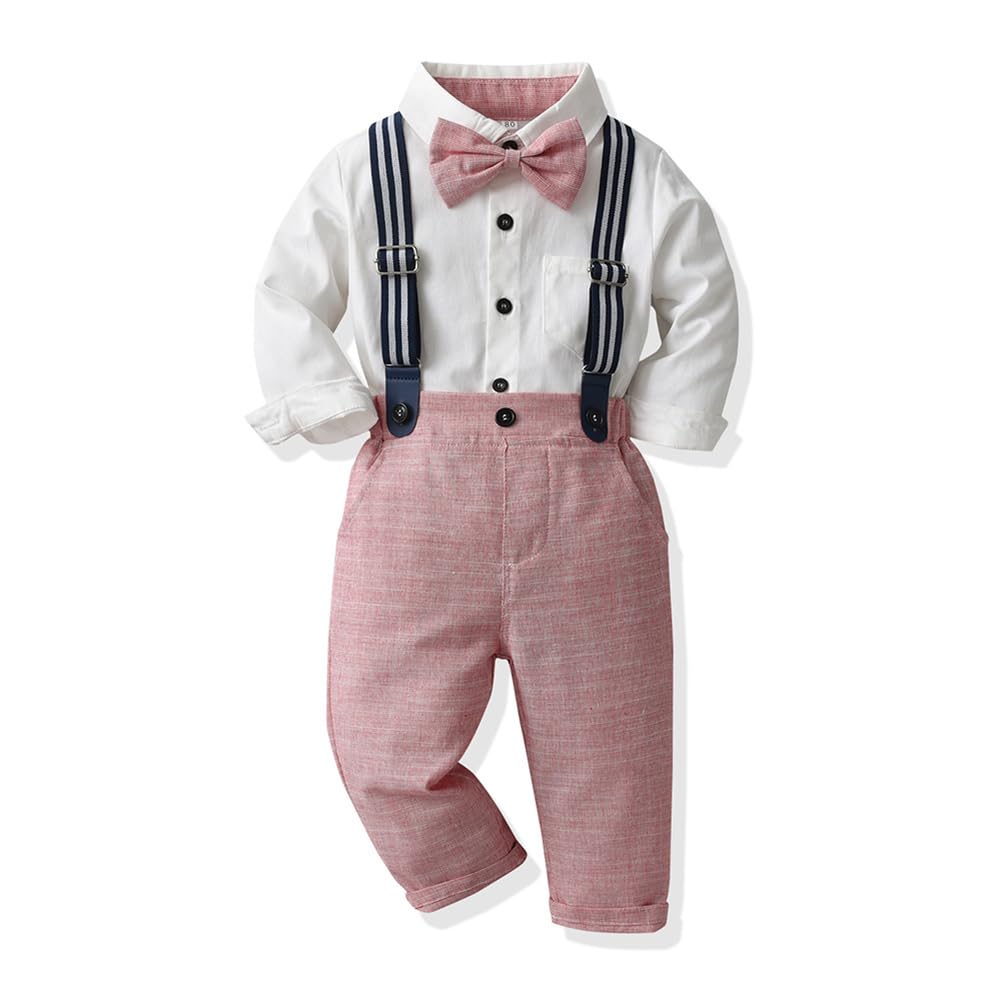Little Boys Gentleman Outfit - 3 Piece Suspenders & Bow Tie Set | Long Sleeve Shirt + Pants | Formal Wear