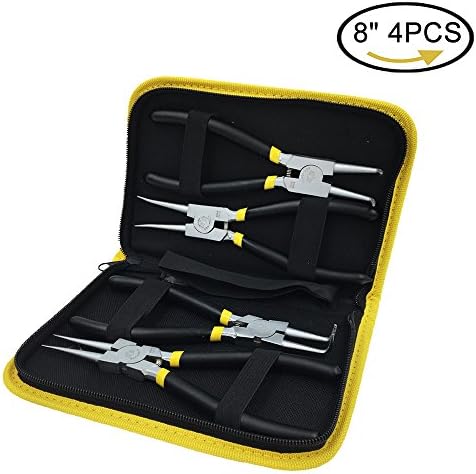 Snap Ring Pliers Set, 4-Piece 8" External Internal Straight Bent Chrome Vanadium Steel Circlip Pliers with Thick Gunny Bag, Repair Tool for Automotive, Mowers, Plumbing and Pipes