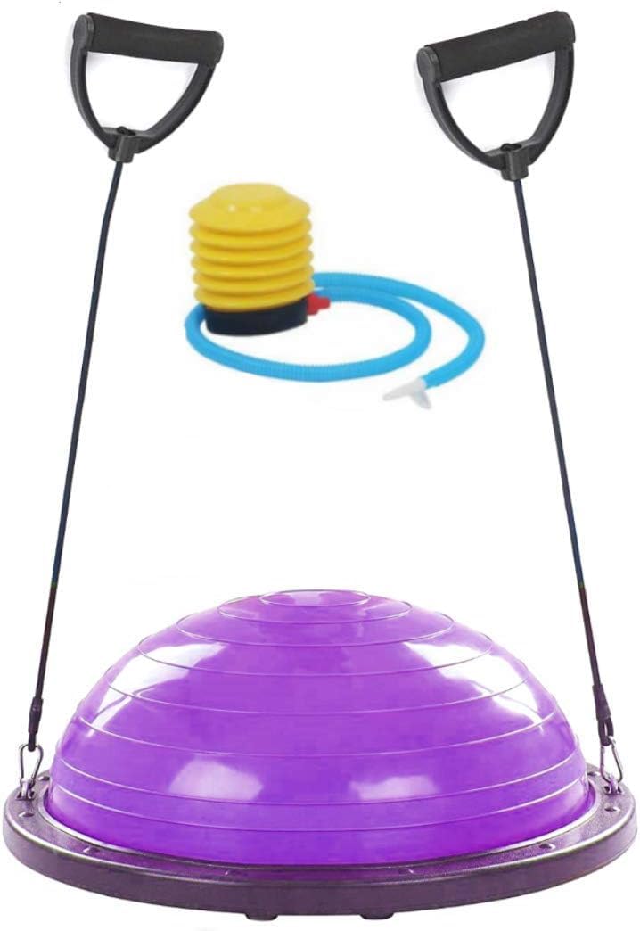 Half Balance Ball with Rope (Diameter 60 cm) + Pump - Purple | Ball with Elastic Bands for Home Fitness, Pilates, Yoga, Gym, Gymnastics