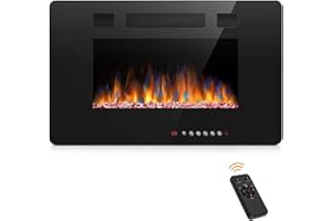Joy Pebble 30 inch Electric Fireplace Inserts, in-Wall Recessed and Wall Mounted 750/1500W Fireplace Heater, Touch Screen, Remote Control with Timer, Adjustable Flame Color and Speed