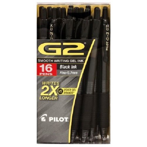 Pilot - g2 gel roller ball, retractable, fine, black - 16 pens