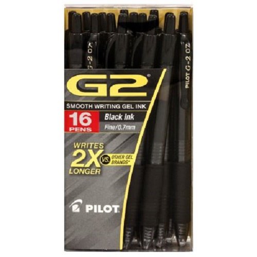 Pilot - G2 Gel Roller Ball, Retractable, Fine, Black - 16 Pens