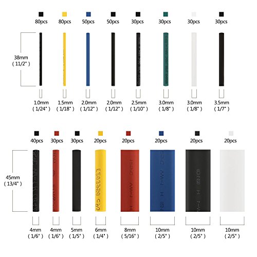 Heat Shrink Tubing, Tabiger 580pcs Electrical Shrink Wrap Insulation Tubes, 2:1 Shrinkage Ratio Shrink Tube, 7 Colors 11 Sizes Wire Wrap Cable Sleeve Sets in Storage Box