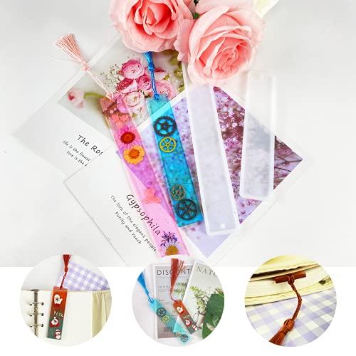 MUXGOA 9 Pcs Resin Bookmark Molds,DIY Bookmarks with 27 Pcs Handmade Silk Bookmark Tassels for Key Chain DIY Art Craft