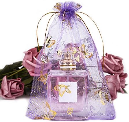100 Pcs 10 x 12cm Drawstring Organza Gift Bags Candy Pouch, BZCTAH Wedding Party Christmas Favor Bags Jewelry Pouches Wrap, Purple-1