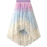 Femiserah Women's Long High Low Ruffles Party Tulle Skirt Maxi Tiered Rainbow Tutu Skirt