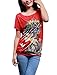 Allegra K Women's Short Sleeve Portrait Pattern Tunic Top Bright Red M