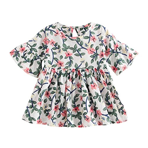 Click Here to See More Images â¤ï¸Baby Dress, Neartime 2018 NewToddler Infant Girls O-Neck Dress Floral Print Flare Sleeve Princess Skirts (3M, Army Green)