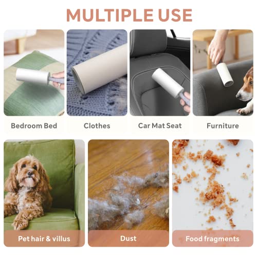 Lint Roller Remover Hair Kit- Extra Sticky Reusable Lint Remover with 360 Sheets(6 Rollers+2 Upgraded Handles)-Fluff Brush for Clothes/Furniture/Bed/Car/Dog Cat Hair/Carpet/Dust