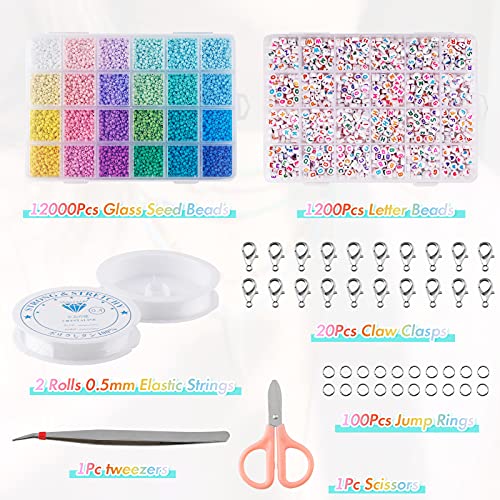 Onlyesh 132000 Stück Perlen Set, 3mm 24 Farben Glasperlen mit Buchstabenperlen, für DIY Armbänder, Halsketten Schlüsselanhänger