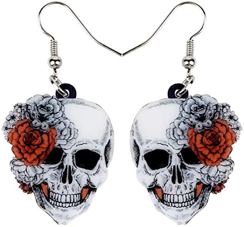 NEWEI Acrylic Halloween Floral Skull Earrings Drop Dangle Big Long Fashion Jewelry for Women Girls Gift Charms