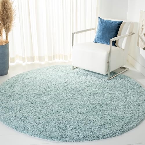 SAFAVIEH Laguna Shag Collection Area Rug - 6'7" Round, Light Blue, Solid Design…