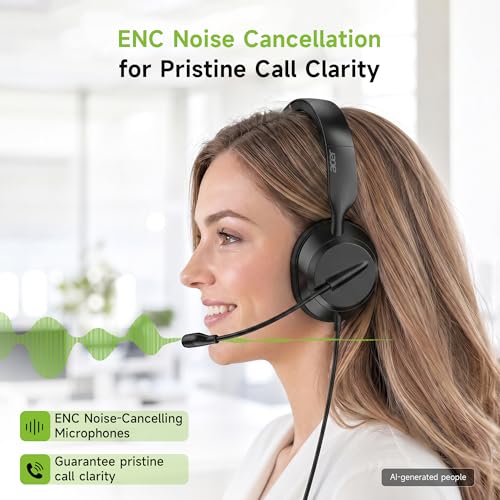 Acer Headset with Microphone for PC - ENC Noise Cancelling Headphones with Mic, Dual USB C Headset with Microphone & USB, 40mm Drivers Wired Headset with Mic for Work, Call Center Headset for Office
